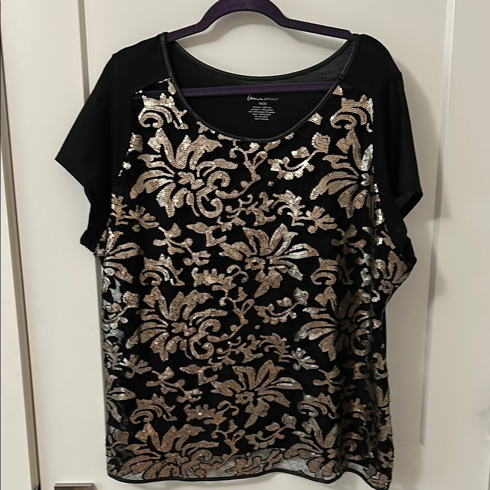 Lane Bryant Black and Gold Sequin Top
